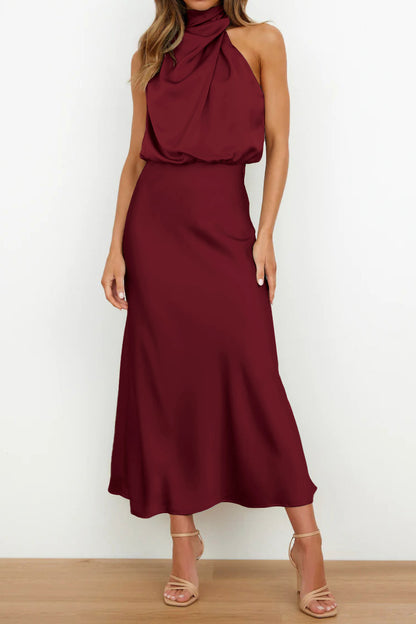 Satin Mock-Neck Slip Dress