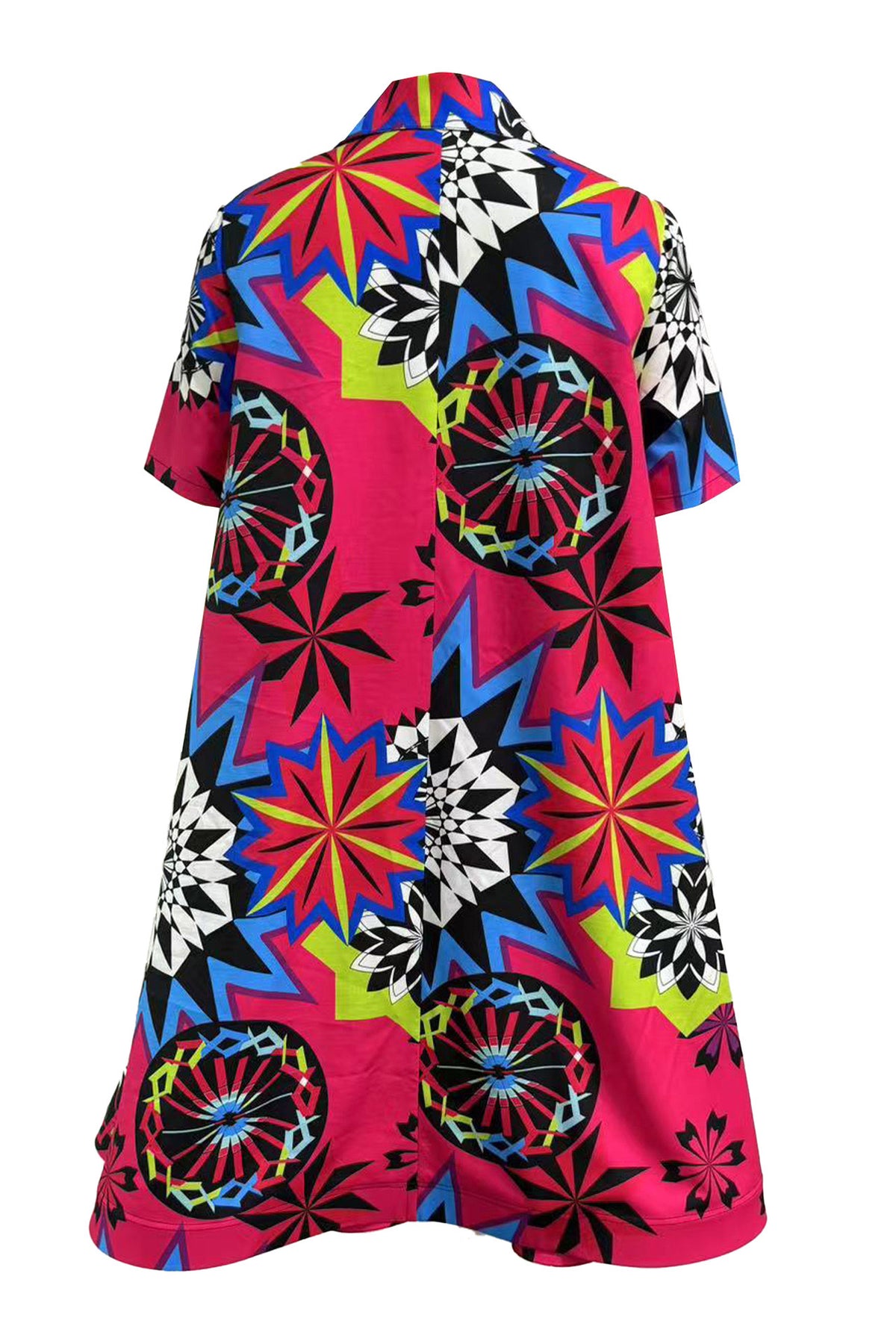 Floral V-Neck Short Sleeve Zip Dress