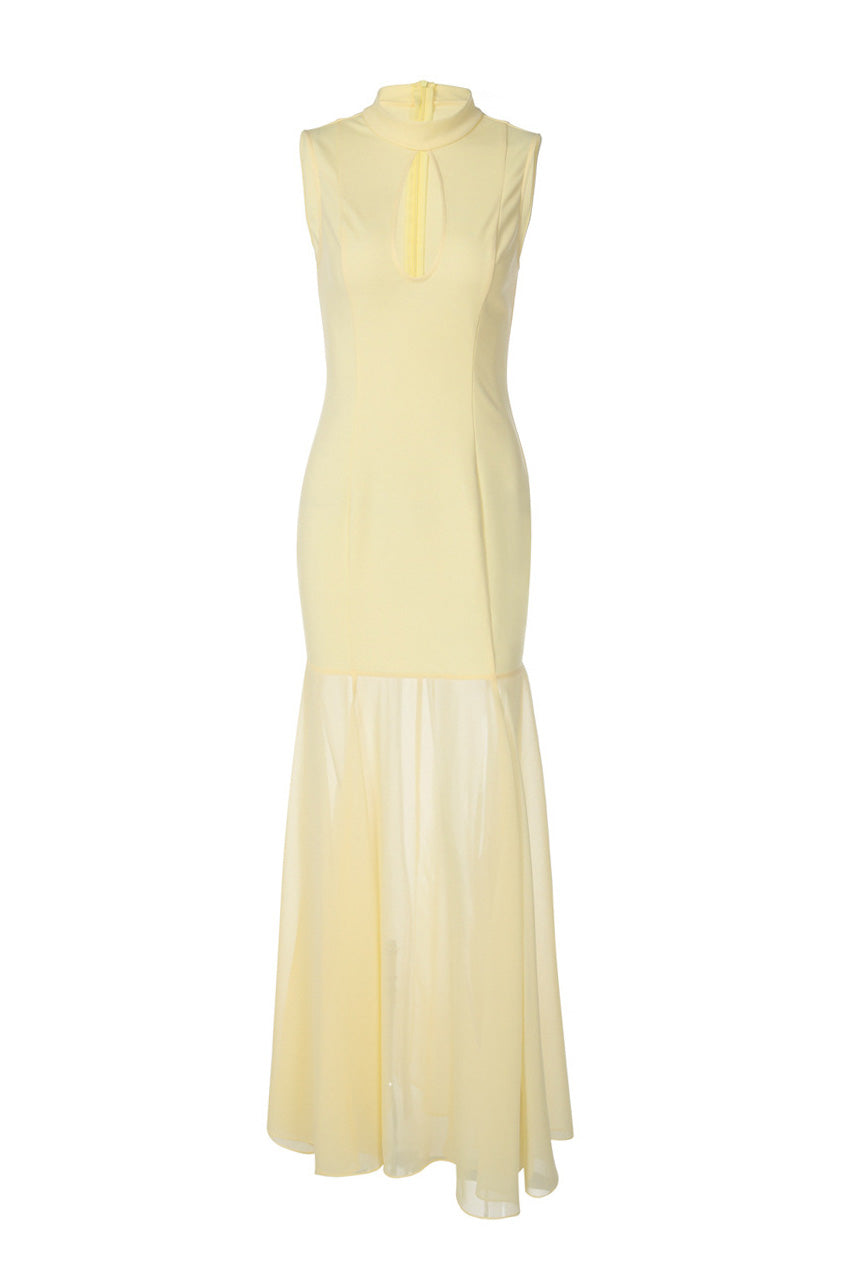 Sleeveless Cutout Chiffon Patchwork Maxi Dress