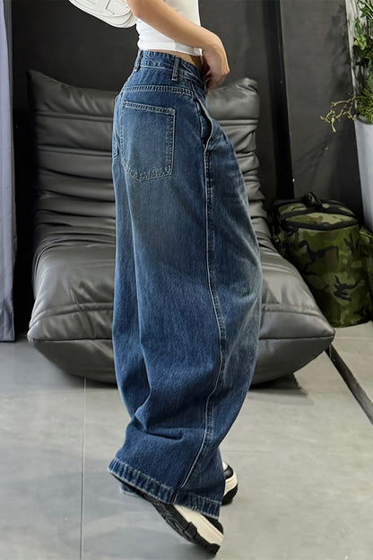 Plus Size Baggy Folded Wide Leg Jeans