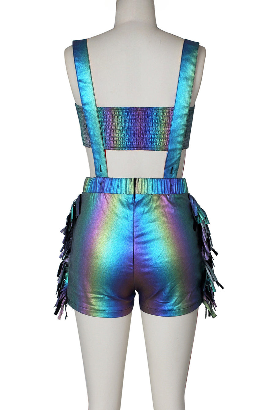 Fringed Crop Top And Shorts Set