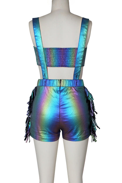 Fringed Crop Top And Shorts Set