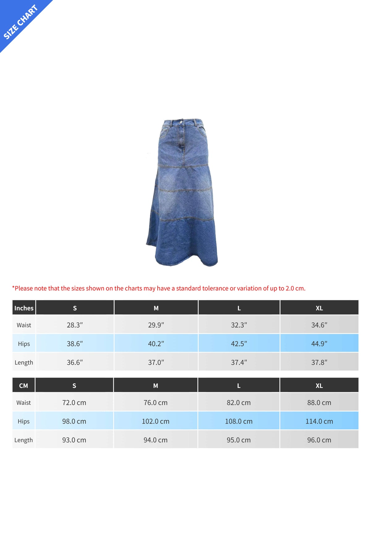 Tiered A-Line Denim Midi Skirt