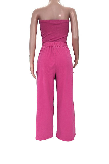 Mineral Wash Bandeau Cargo Jumpsuit