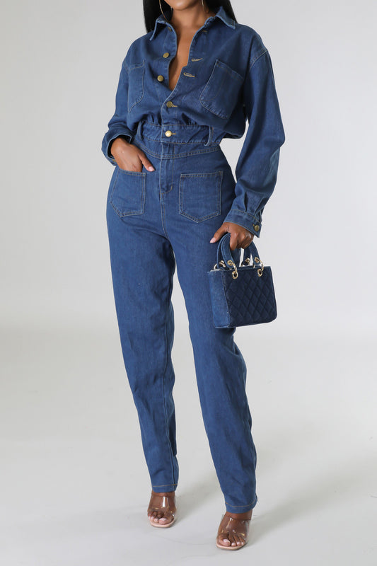 Stretch Denim Slim Fit Jumpsuit