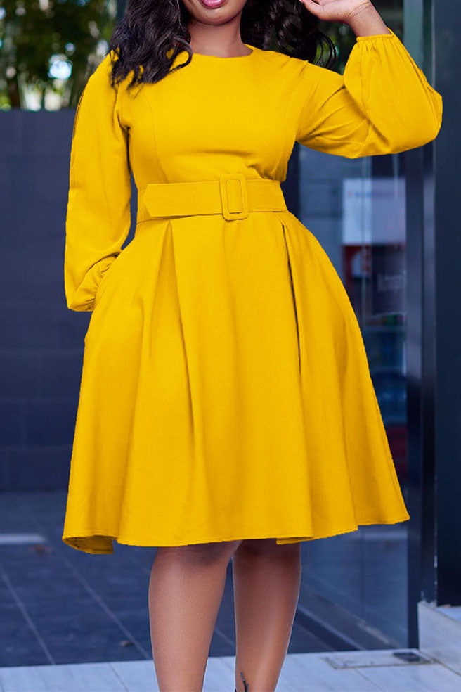Crew-Neck Long Sleeve High Waisted Dress