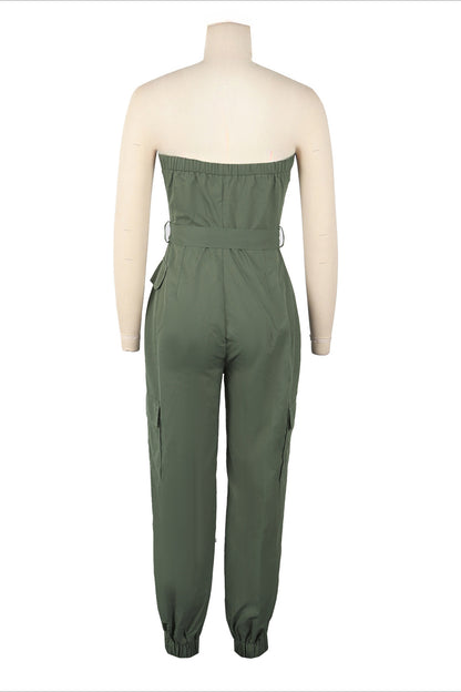 Strapless Utility Jumpsuit with Pockets