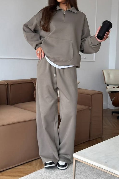 Quarter Zip Wide Leg Lounge Set