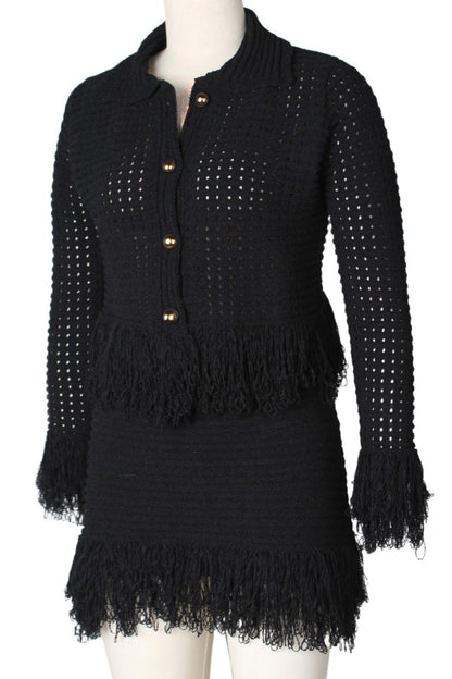 Knitted Fringe Skirt Set