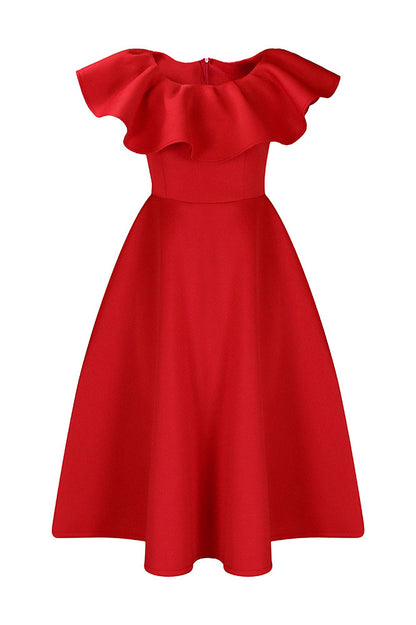 Ruffle Trim Short Sleeve A Line Dress