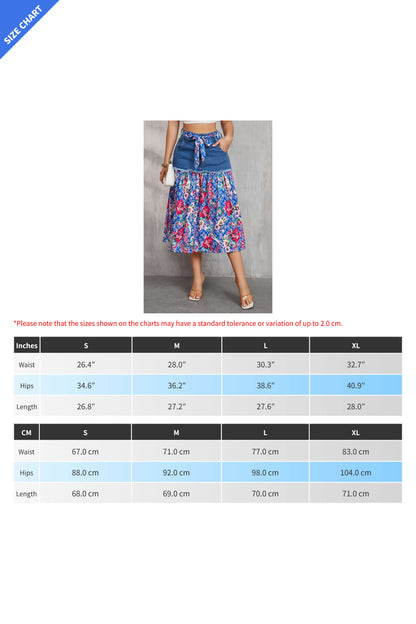 Frayed Denim Patchwork Boho Midi Skirt