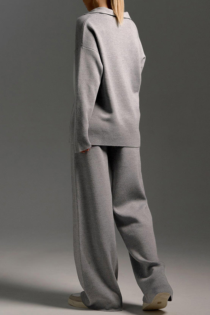 2-Piece Knit Polo & Wide-Leg Lounge Set