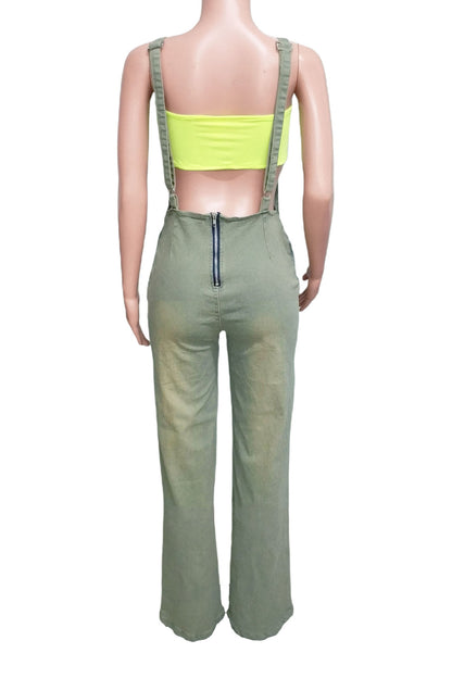 Slim Fit Stretch Washed Denim Jumpsuit