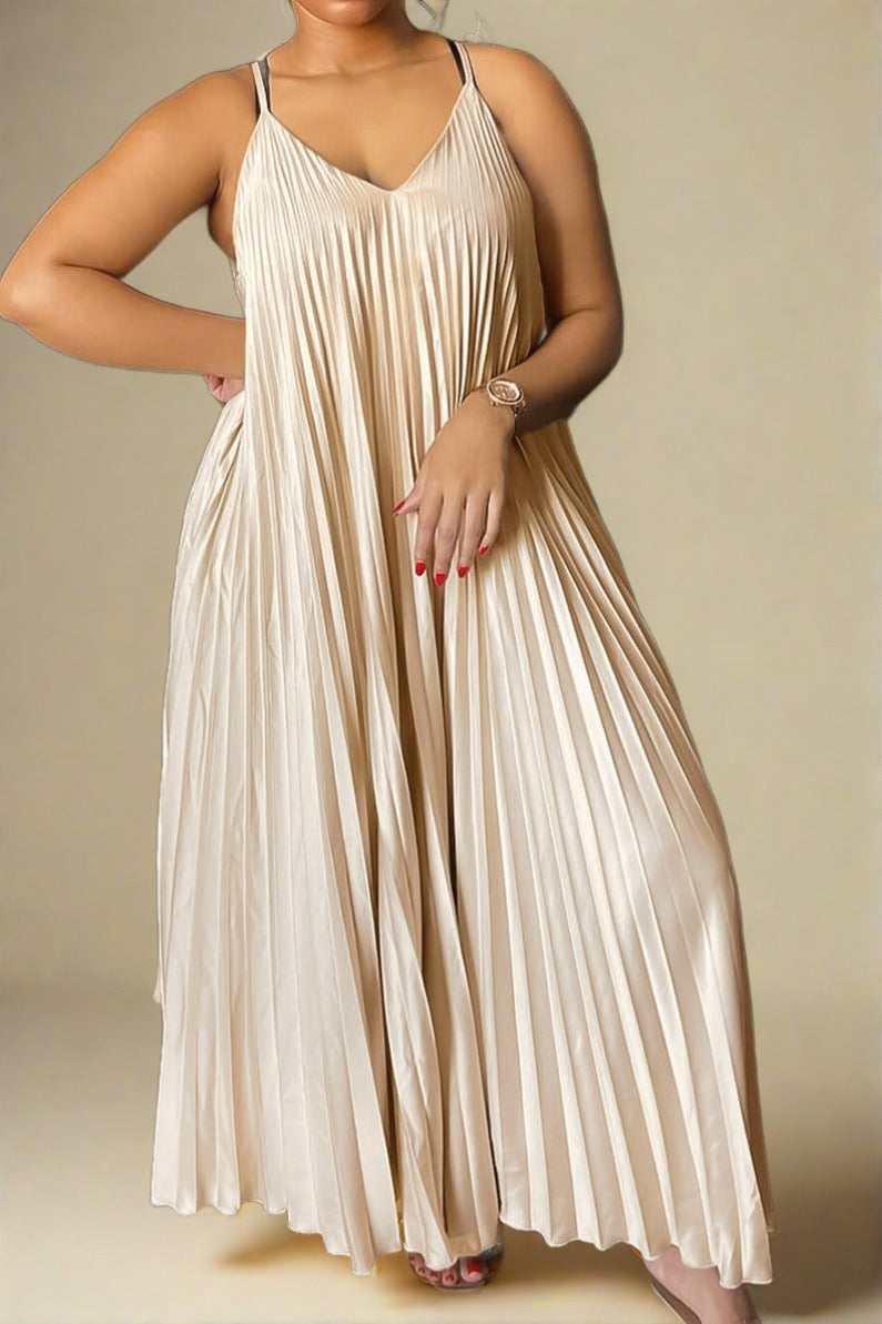 Sling Pleated Maxi Dresses
