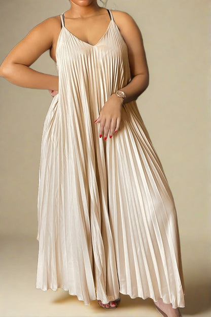 Sling Pleated Maxi Dresses