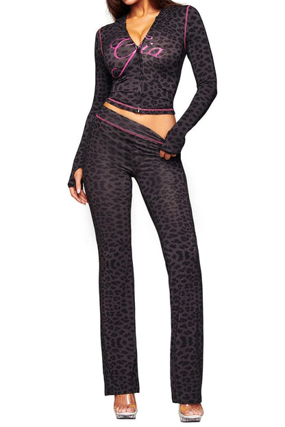 Leopard Print Zip Crop & Flare Set