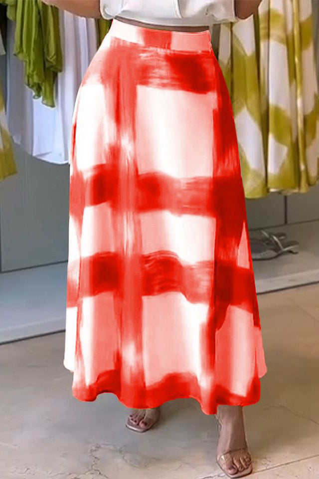 Plaid Print A-Line Long Skirt