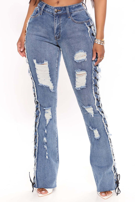 All Laced Up Mid-Rise Bootcut Jeans