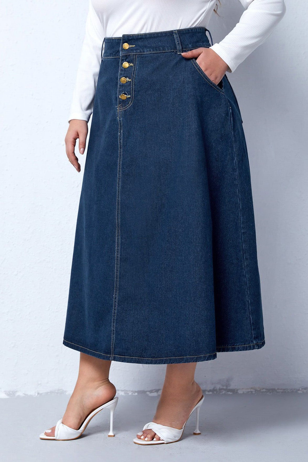 Plus Size Denim Maxi Skirt