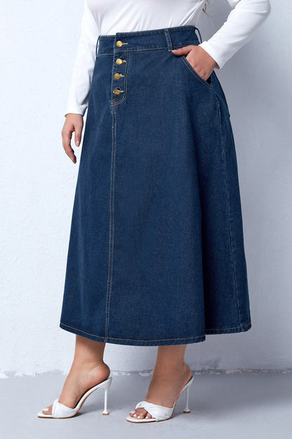 Plus Size Denim Maxi Skirt