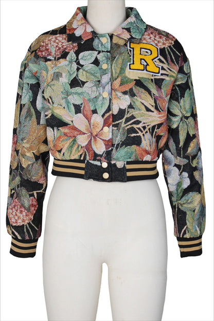 Cropped Tapestry Varsity Jacket