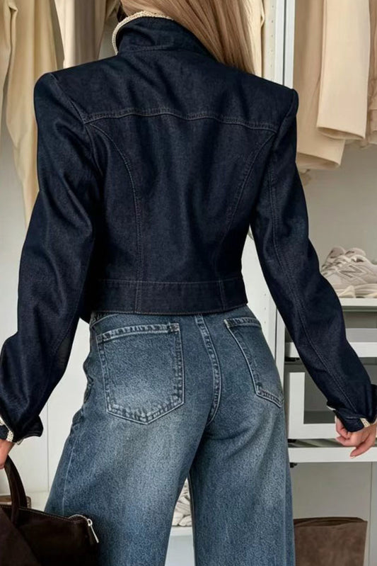 Contrast-Trim Cropped Military Jacket