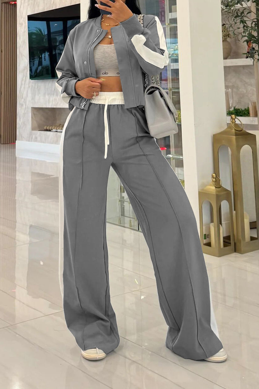 Ribbon Long Sleeve Wide Leg Loungewear Set