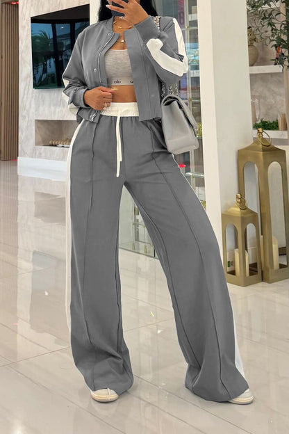 Ribbon Long Sleeve Wide Leg Loungewear Set