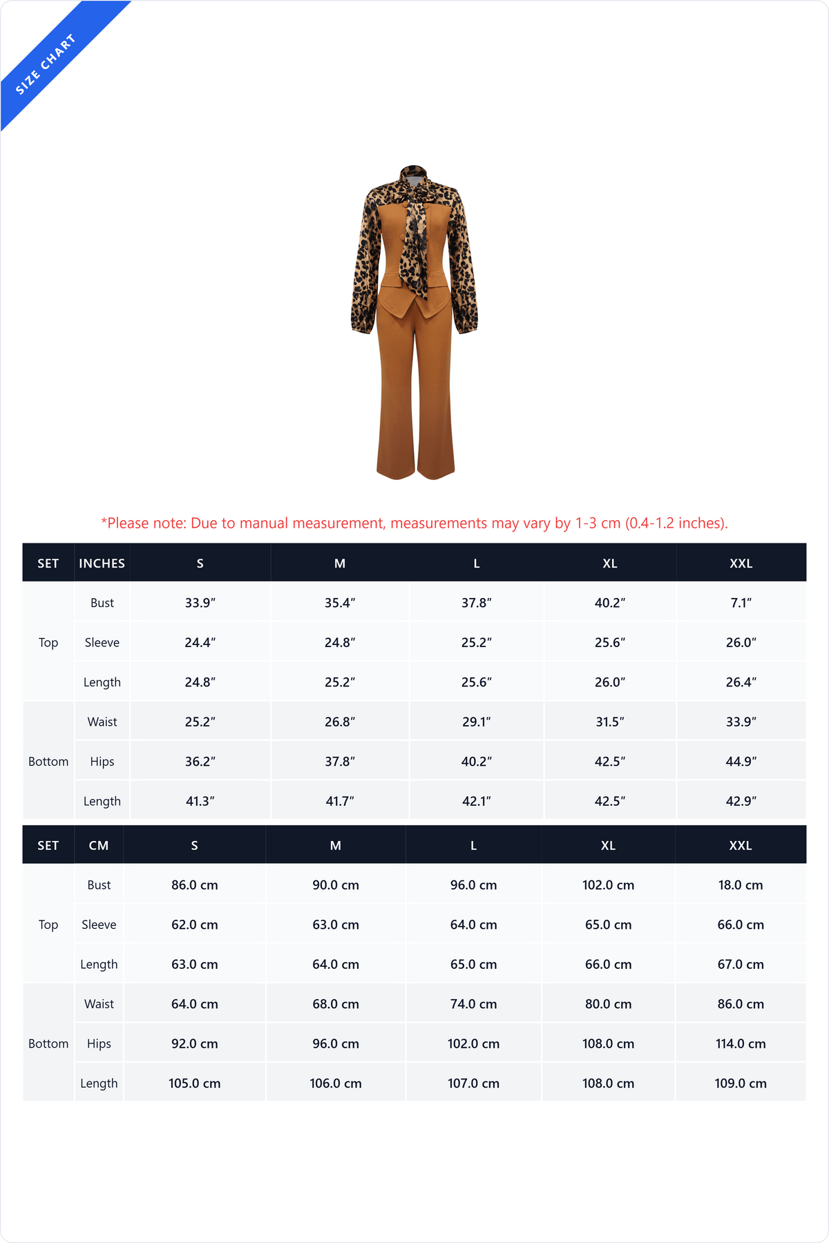 Leopard Print Tie-Neck Tailored Top & Wide Leg Pant Set
