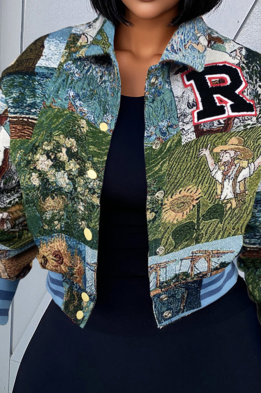 Cropped Tapestry Varsity Jacket