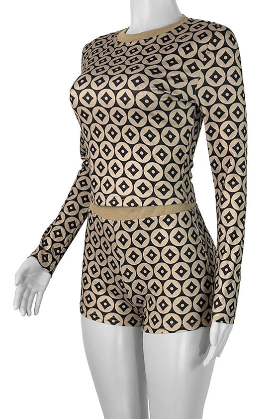 Slim Fit Coin Print Long Sleeve Top & Shorts Set