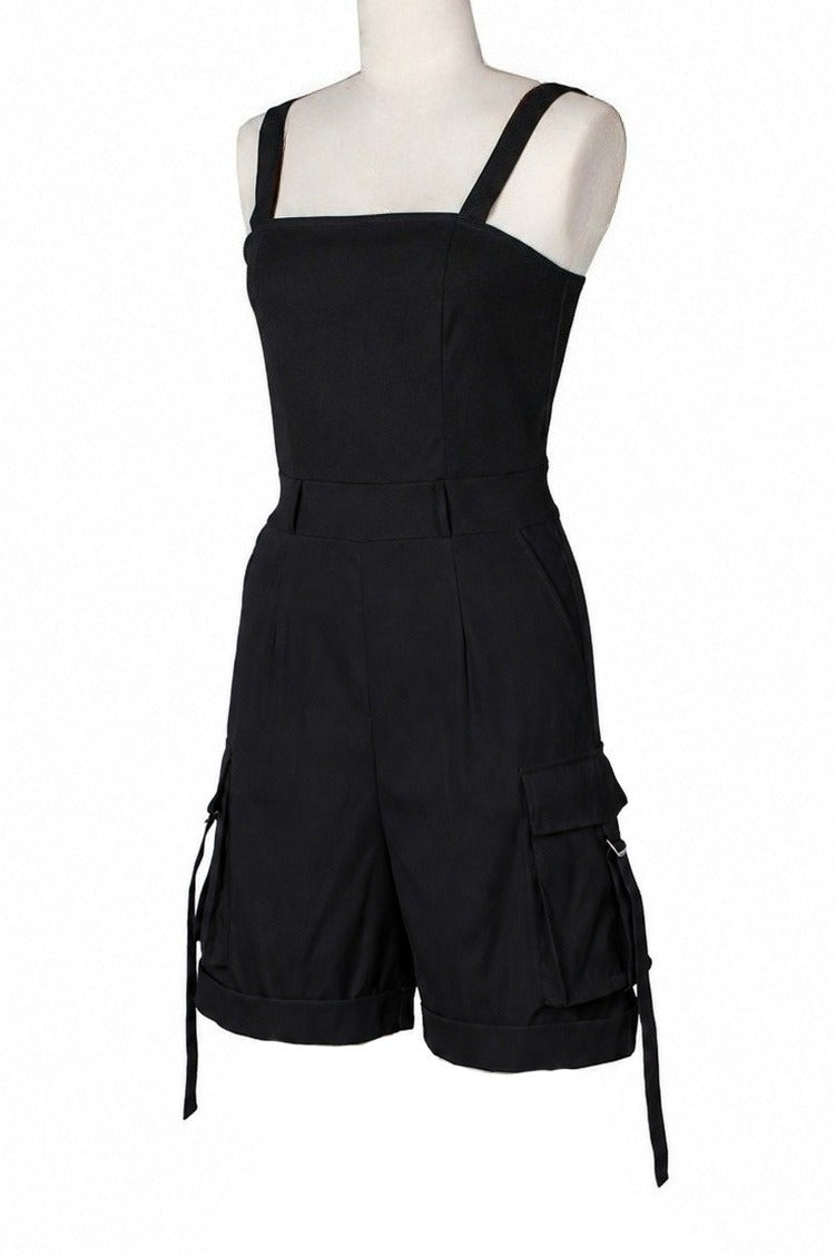 Square Neck Sleeveless Utility Cargo Romper