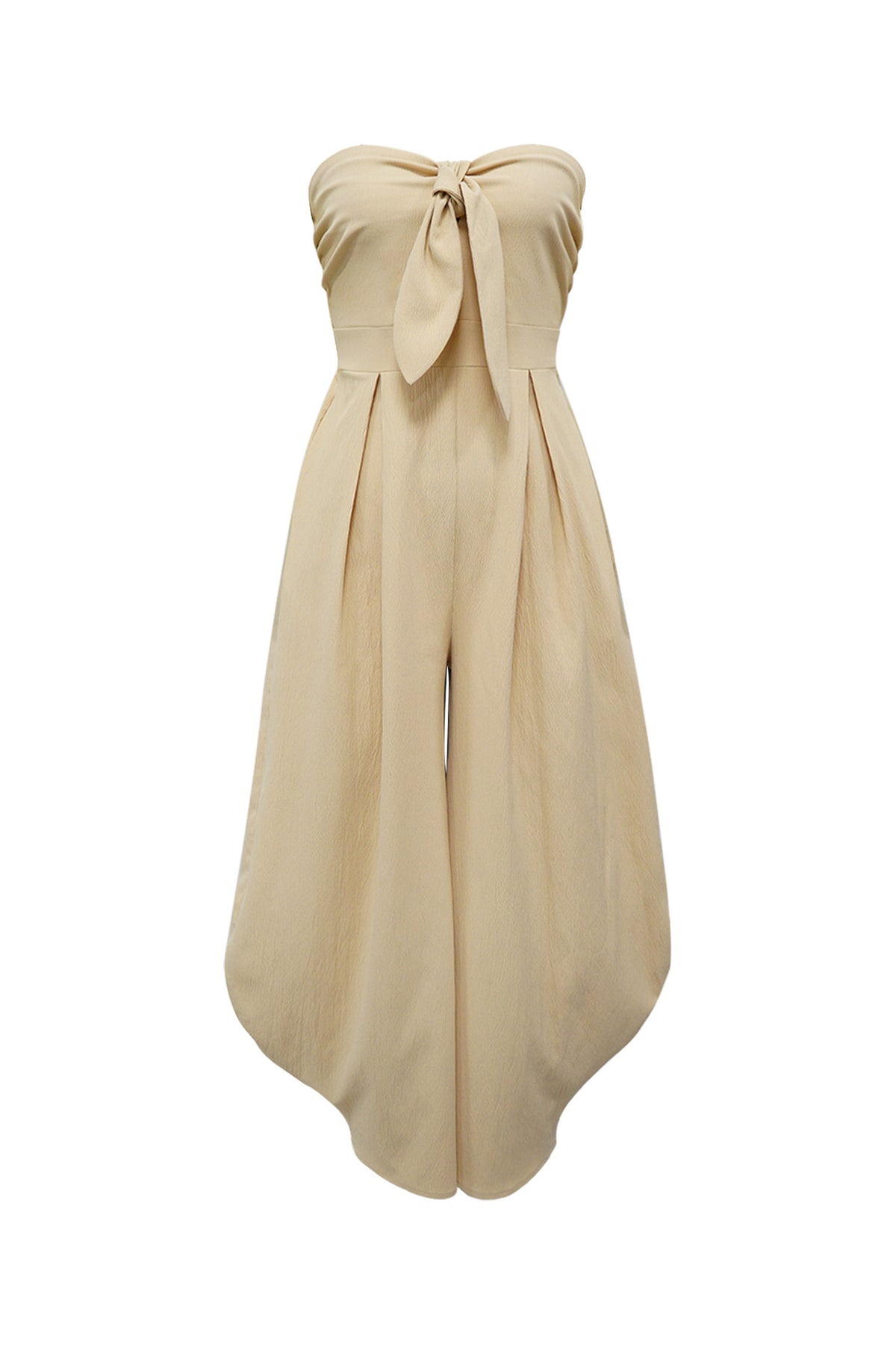 Strapless Tie-Front Wide Leg Jumpsuit