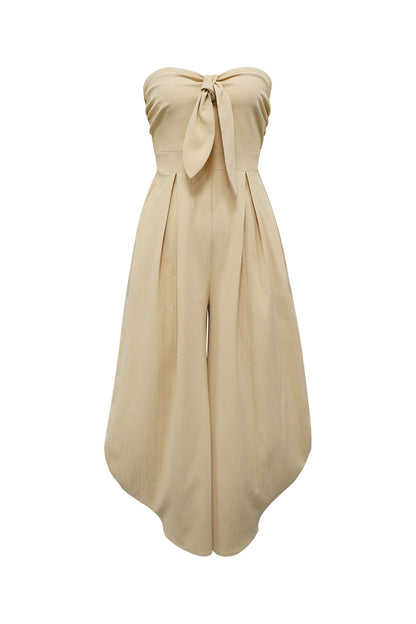 Strapless Tie-Front Wide Leg Jumpsuit