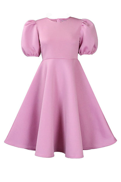 Round Neck Sleeve Slim Waist Swing A-Line Dress