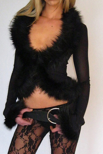 Fur Patchwork Mesh Cardigan