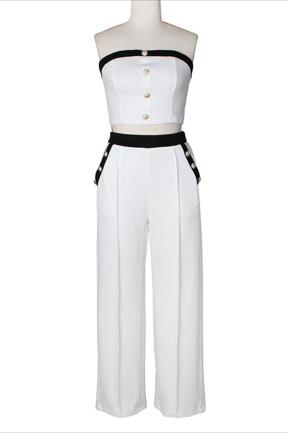 Wide-Leg Pant Suit with Wrap Detail Top
