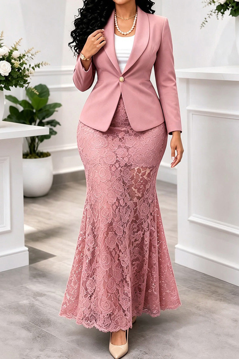 Blazer Lace Mermaid Maxi Skirt Set