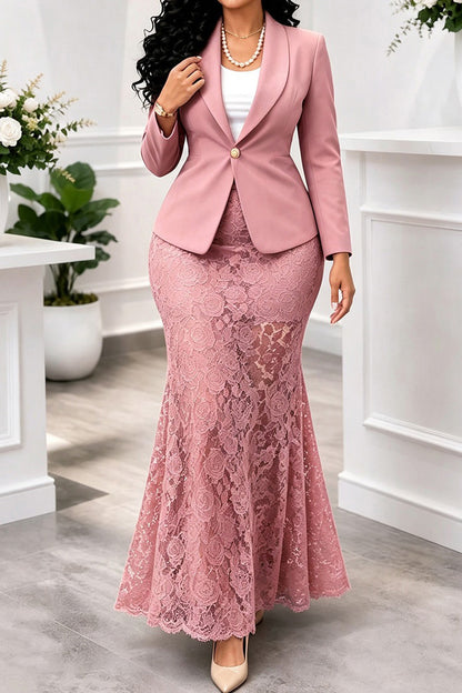 Blazer Lace Mermaid Maxi Skirt Set