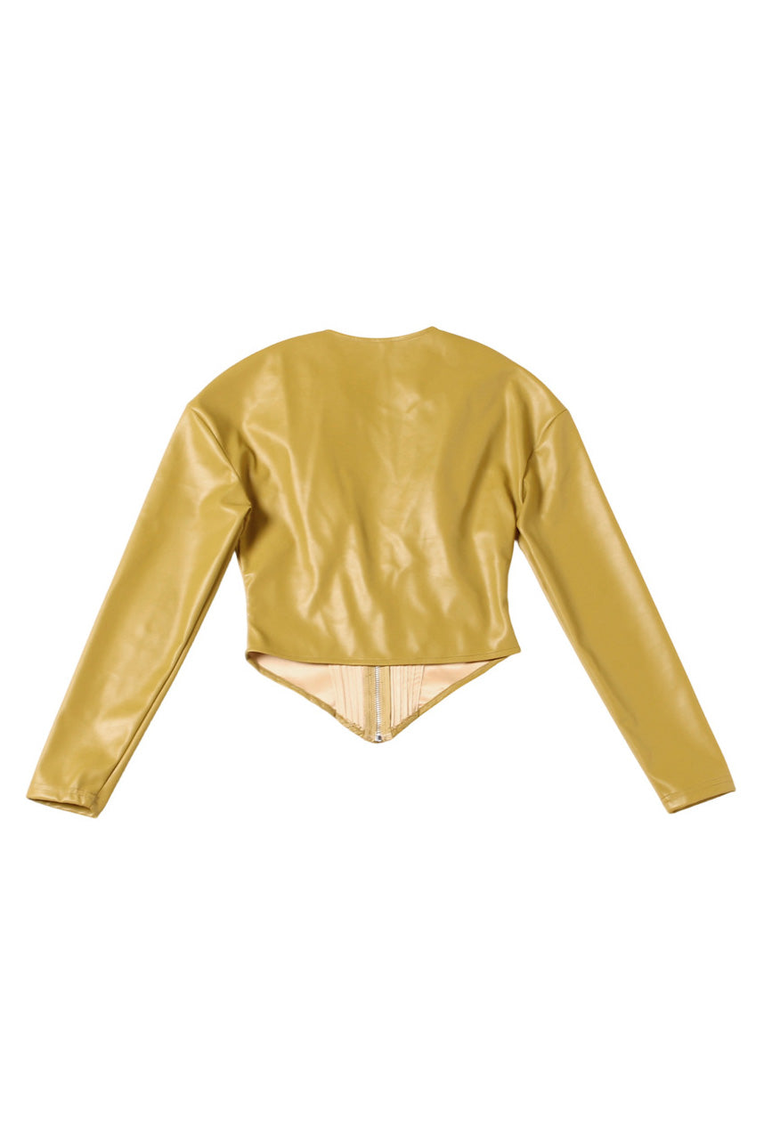 Faux Leather Zip-Up Corset Top