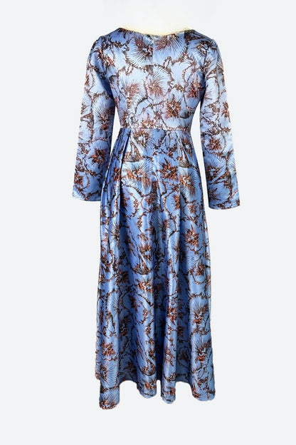 Crew Neck Long Sleeve Pleated Midi Dress