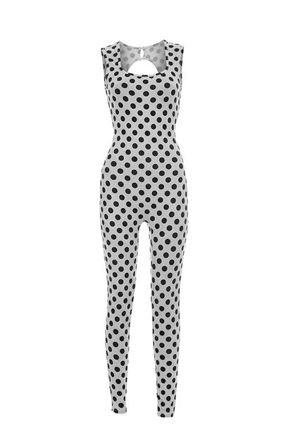Sleeveless Polka Dot Bodycon Jumpsuit