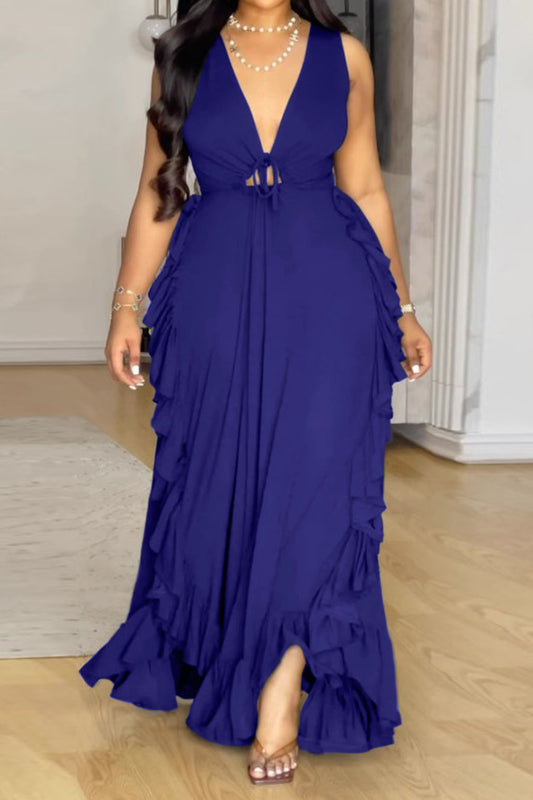 Plus Size Ruffle V-Neck Maxi Dress