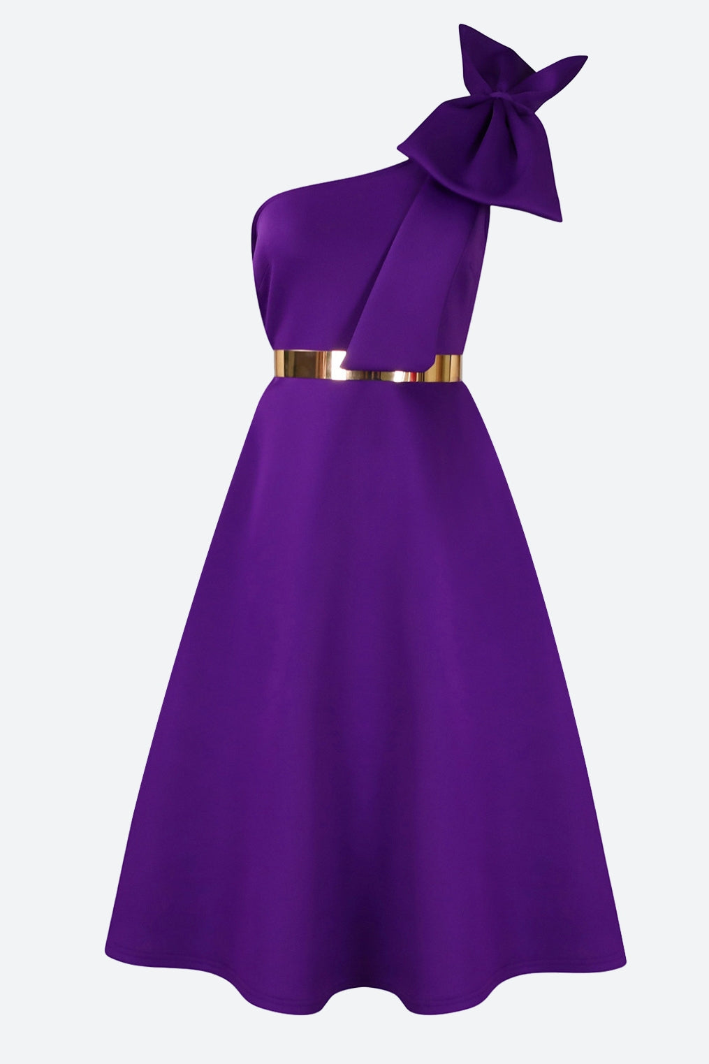 Single Shoulder Bow Detail Flare Midi Dress
