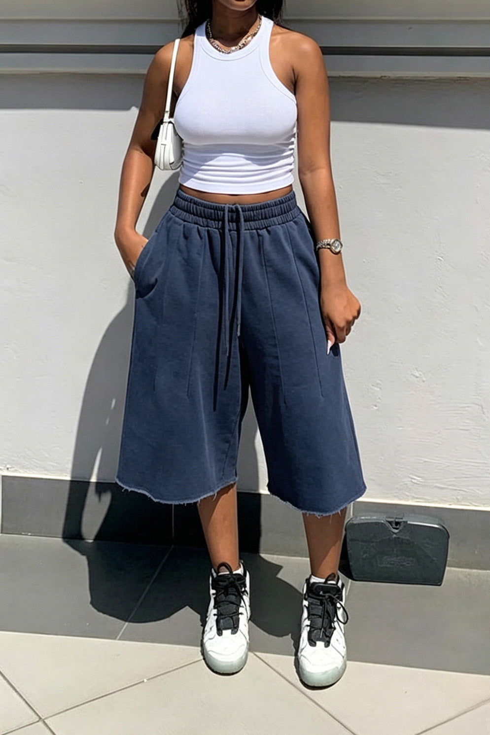 Vintage Wash Raw Hem Baggy Sweat Shorts