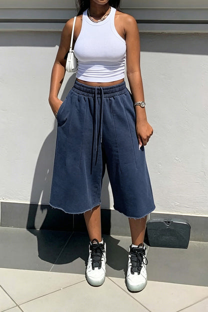 Vintage Wash Raw Hem Baggy Sweat Shorts