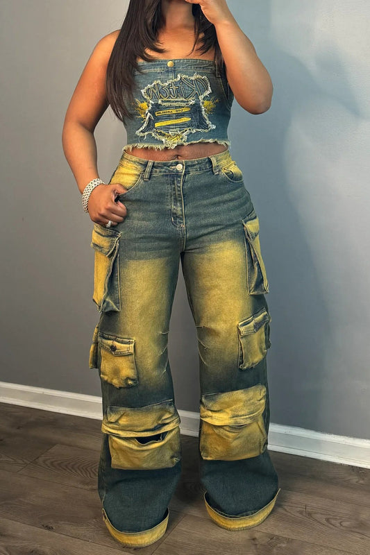 Vintage Loose Fit Multi-Pocket Cargo Jeans