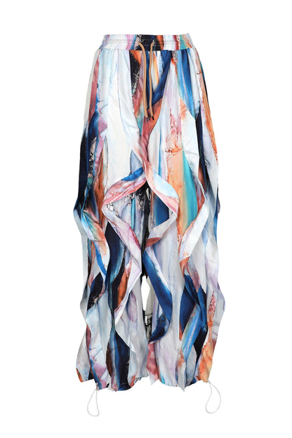 Statement Layered Ruffle Drawstring Harem Pants