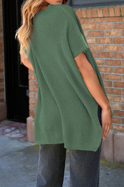 Short Sleeve Side Slit Oversized Sweater