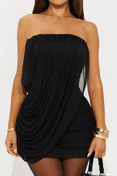 Strapless Draped Ruched Mini Dress